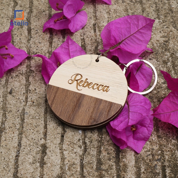 Gantungan Kunci Kayu Double Wooden Custom Nama Keychain Ganci Keyring Keren Otello