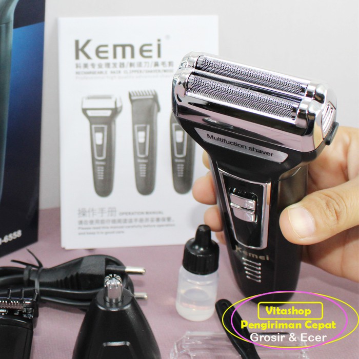 MESIN CUKUR RAMBUT KEMEI KM-6558 ALAT CUKUR KUMIS 3IN1 RECHARGER