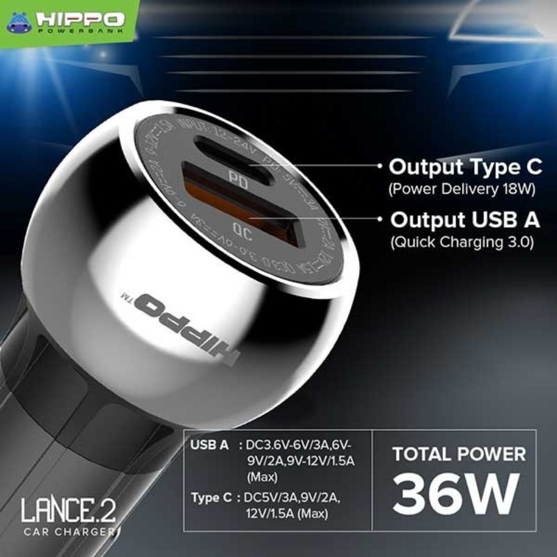 Car Charger Hippo 18W & Quick Charging 3.0 charger Mobil 18W 36W Fast Charging