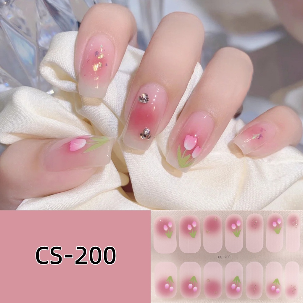 14pcs / Set Stiker Kuku Motif Kartun Warna Gradasi Anti Air / Racun Untuk Nail Art / Manicure DIY