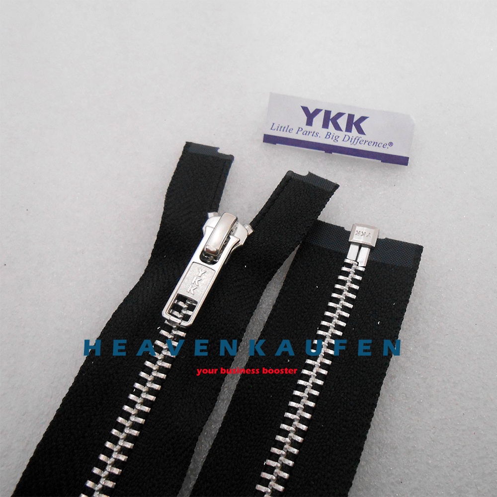 Resleting Zipper 45 cm Atau 18 inch YKK Type Gigi Besi Hitam Silver Set Open - End Buka - Lepas