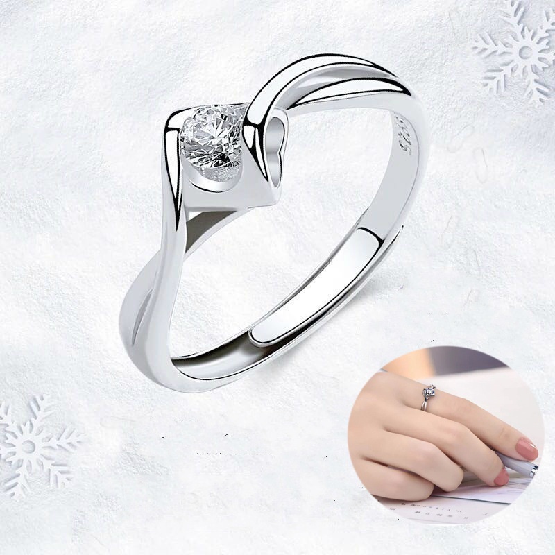 925 Silver Cincin Berlian Pertunangan Fashion Cincin Kawin Terbuka Cincin Hadiah terbaik 801C1#