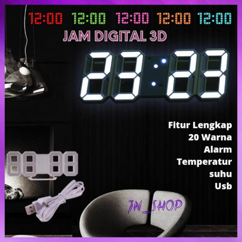 Jam Dinding Digital LED 3D Gaya Modern Untuk Dekorasi Ruang TamuJam Digital LED Full Angka 3D Unik Untuk Dekorasi Meja Dinding Ruang Tamu