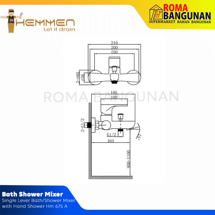 Hemmen Single Lever Bath /  Shower Mixer with Hand Shower HM 675