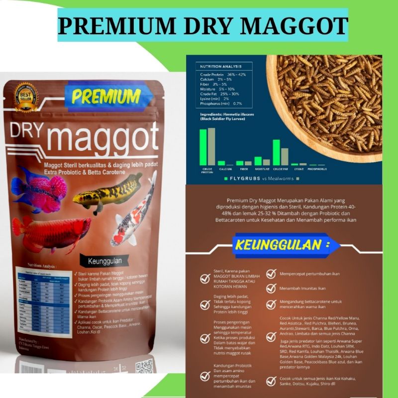 PREMIUM DRY MAGGOT,  Magot Kering Steril plus Probiotic &amp; BettaCarotene