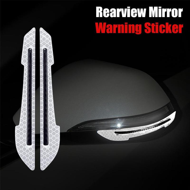 1Pair Car Rearview Mirror Reflective Sticker/Warning Safety Mark Trim Anti-Collision Strip/Universal Exterior Carbon Fiber Tape Accessories