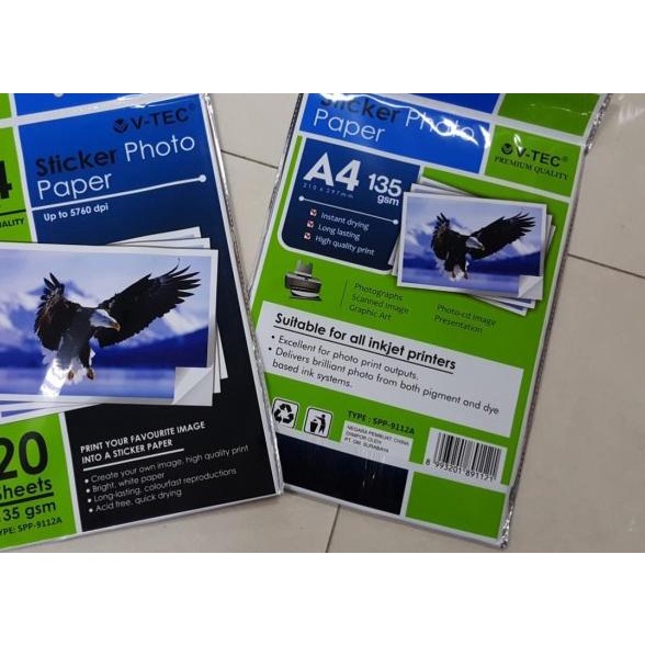 

✩ KERTAS FOTO STICKER GLOSSY VTEC A4 135GSM ✹