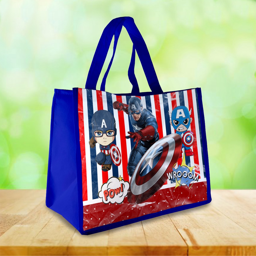 Goodie bag ulang tahun anak Tas Ultah karakter CAPTAIN AMERICA kain souvernir muat kotak KFC