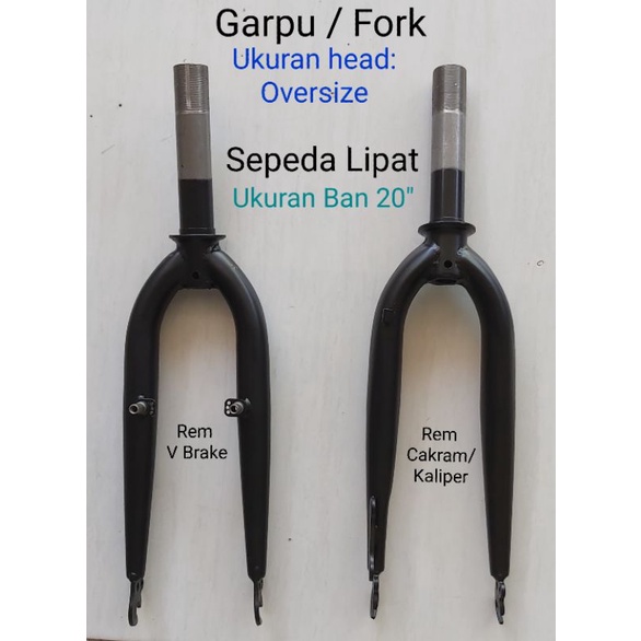 FORK GARPU head OVERSIZE  Sepeda Lipat / SELI Rem V brake / Rem Cakram Kaliper ukuran ban 20 HITAM