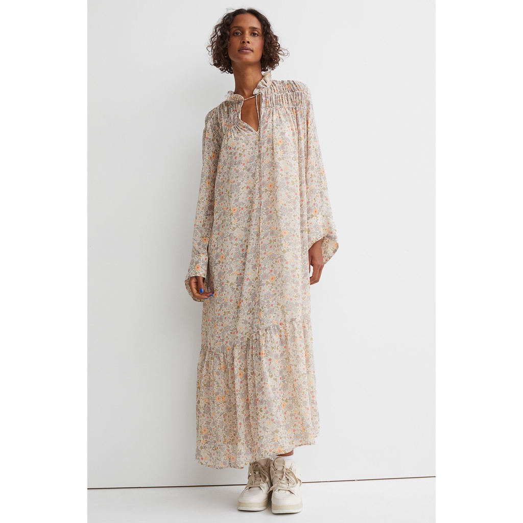 3267 - Maxi Dress HM Long Chiffon Dress (INCLUDE INNER)-CREAM FLOWER