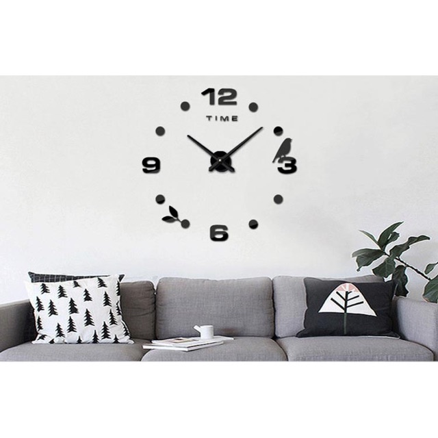 Jam Dinding DIY Giant Wall Clock Quartz Creative Design Model Burung  - Black