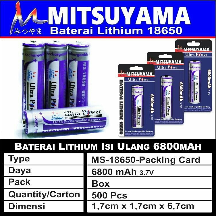 Barangunik2021-Baterai Lithium 18650 6800mAh Mitsuyama Battery Isi Ulang