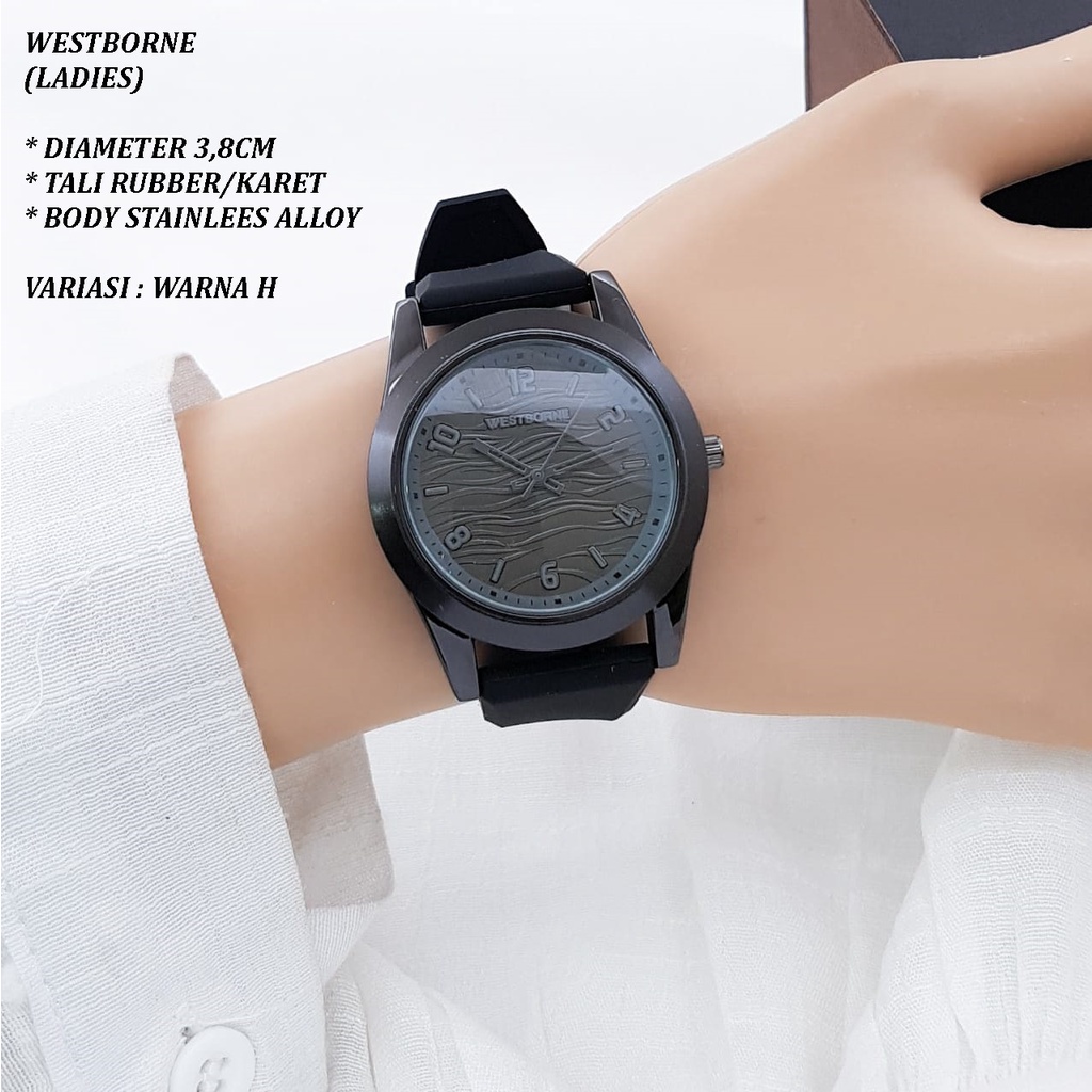 (BISA COD) JAM TANGAN WANITA WESTBORNE 1102 TALI RUBBER BODY BULAT POLOS