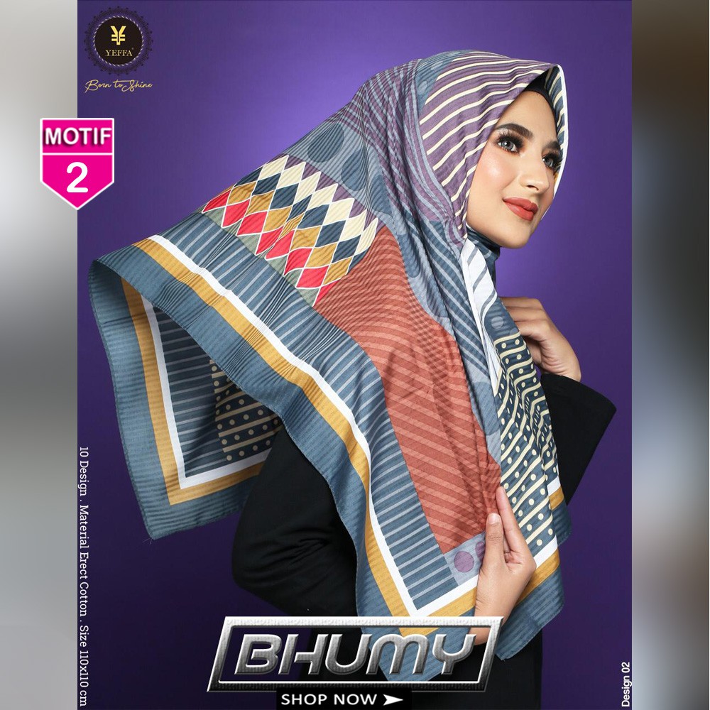 Hijab Segiempat BHUMY 2 By Yeffa Scarf- Jilbab Kerudung MOTIF