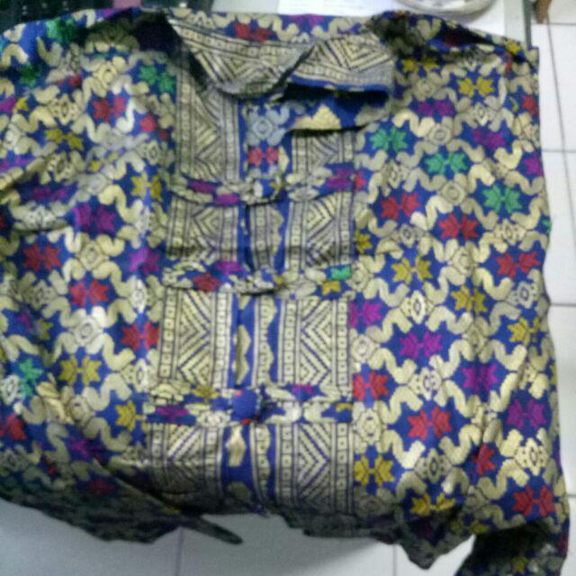 Blus Payung Prada Bali Asli Cap Gold Motif Songket Atasan Tunic Batik Seragam Kerja