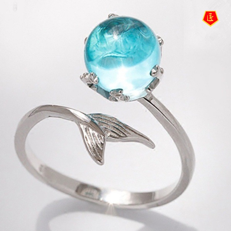 [Ready Stock]Simple Silver Blue Crystal Fishtail Ring