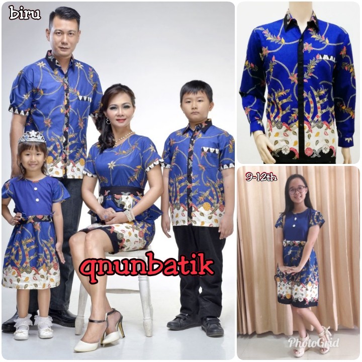 QNUNBATIK BATIK  FAMILY  KELUARGA DRESS  NAURA MADURA BIRU 