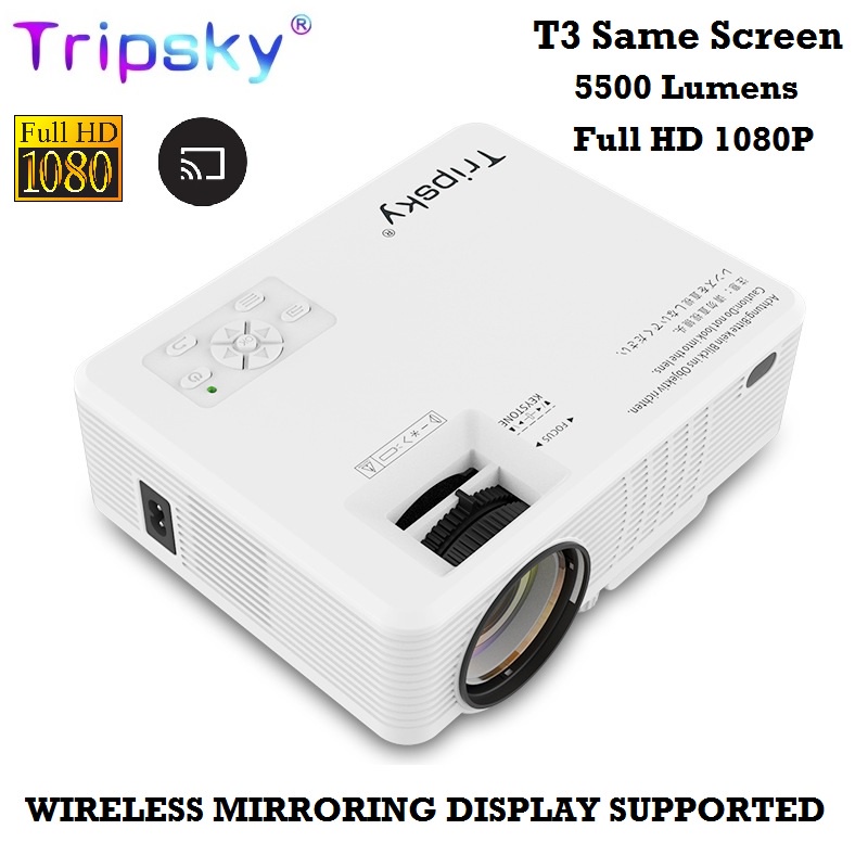 TRIPSKY T3 AIRPLAY SAME SCREEN VERSION - Multimedia Home LED Projector 5500 Lumens - Support Wireless Mirroring Display