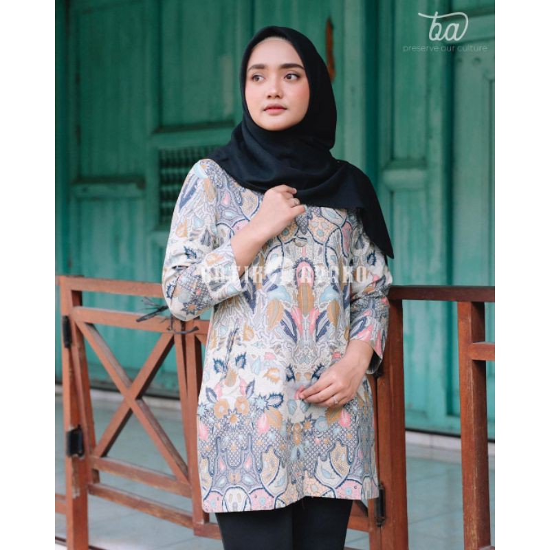 tey-17 Batik wanita ASJ SA HRB026 Kenongo Kemeja Tosca Pendek