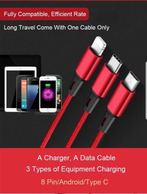 Kabel 3in1 setara fast charging kabel casan 3in1 kabel charger 3 kepala kabel powerbank CAB13