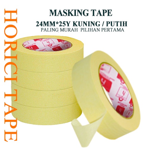 Isolasi Kertas  HORICI Masking tape 24mm*25Y perekat kualitas bagus lebih tebal warna