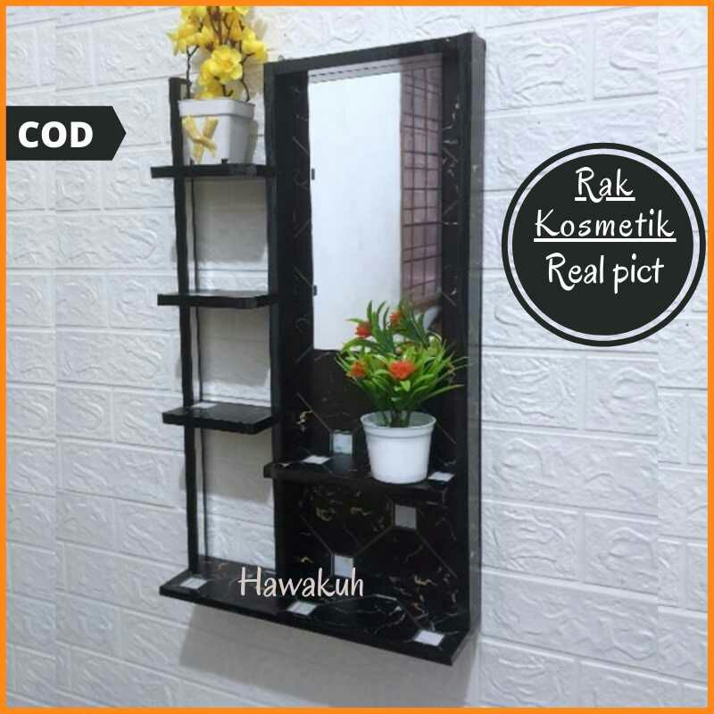Rak Rias kosmetik cermin kaca dinding aesthetic modern gantung simpel serbaguna
