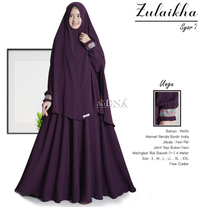 Baju gamis cadar polos zulaikha syari ori DNA dres+ khimar