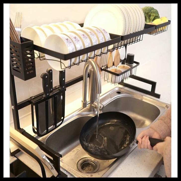 Sedia Rak Piring Portable Wastafel 2 Susun 85Cm Rak Dapur Serbaguna Stainles