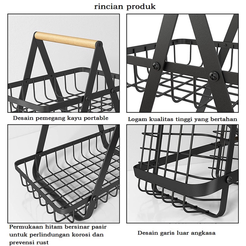 Mi.more Rak Buah Besi Segitiga Tingkat 2 Serbaguna Puith/Hitam/Emas Basket Buah