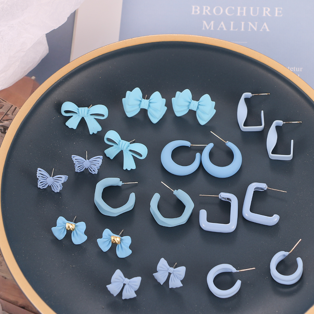 Anting Bentuk Lingkaran Geometris Butterfly Warna Biru Untuk Wanita