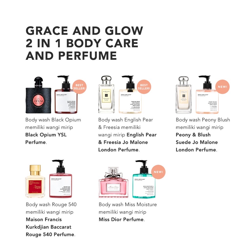 Grace and Glow Black Opium Brightening, English Pear and Freesia Anti Acne Solution and Body Scrub