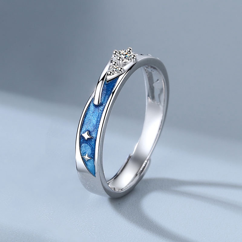 Fancyqube Cincin Model Terbuka Bahan Sterling Silver 925 Desain Meteor Shower Wish Untuk Wanita