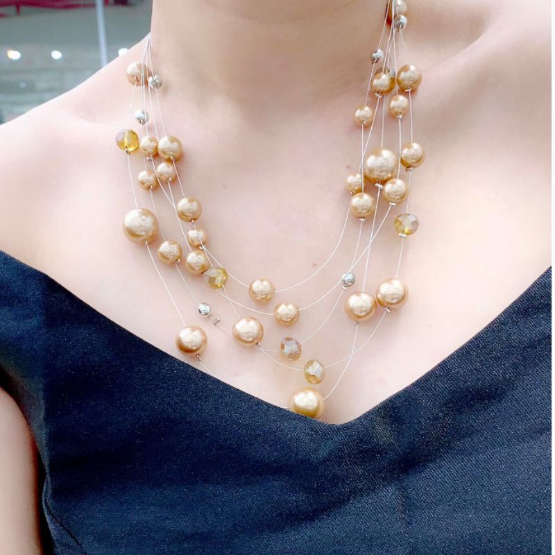 Kalung Premium Quality Pearl Mutiara Mix Silver925 perak Model Susun Branded Band Premium Quality tidak karatan Kalung Premium import Ki07