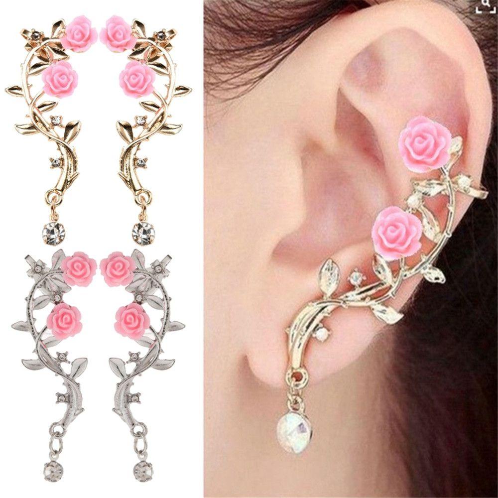 Lily Ear Stud Princesas Boucle Wanita Perhiasan Emas Pink Bungkus Klip Anting