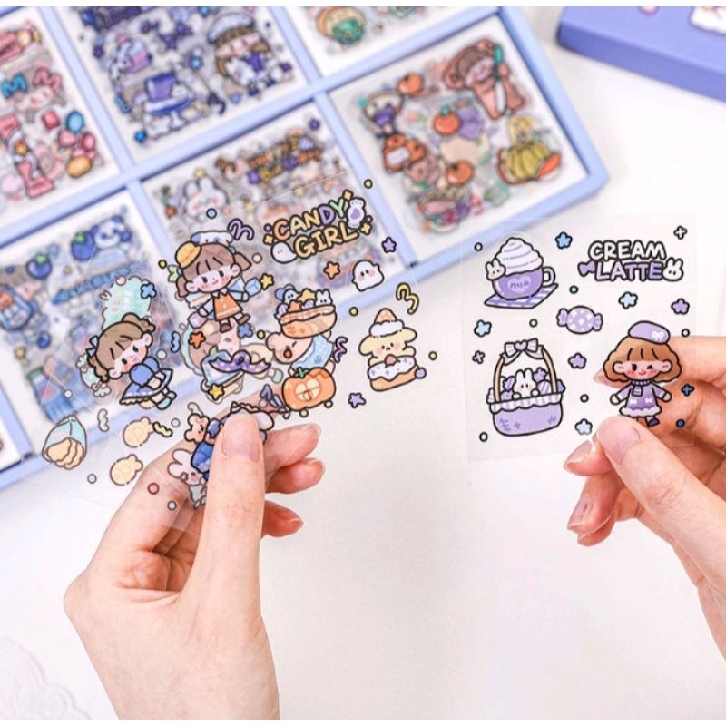 

10 Lembar Sticker (TANPA BOX) Aesthetic Lucu untuk Tumbler/Scrapbook/cangkir DIY Lucu