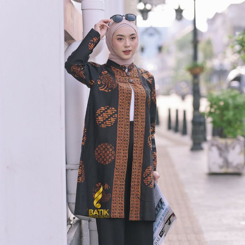 NEW ROMPI OUTER LUARAN BLAZER BATIK PANJANG PRABUSENO ORI BATIK CAP KATUN MOTIF UTARI BATIK WANITA M