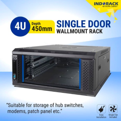 WIR4504S - 4U Wallmount Rack Depth 450mm Single Door 19&quot; - INDORACK