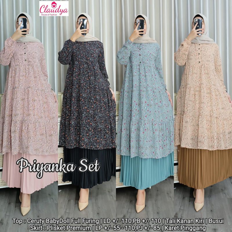 Priyanka Setelan Bahan Cerutty Babydoll Full Furing Ld 110 Rok Plisket  Premium TunikCerutty + Rok P