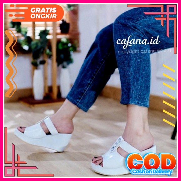 Sandal Wedges Pesta Big Size Import Buat Kondangan Dewasa Hak Tinggi S6D8 Putih Murah Tali Belakang 