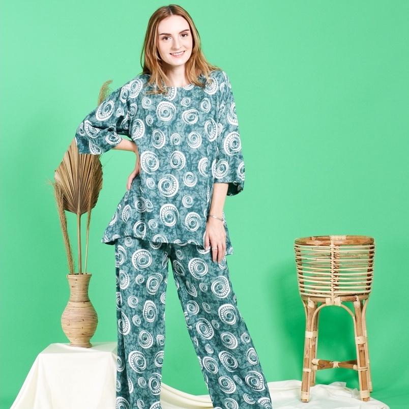 BATIK TRUSMI Stelan Piyama Wanita Baju Tidur Rumahan Hana AQ