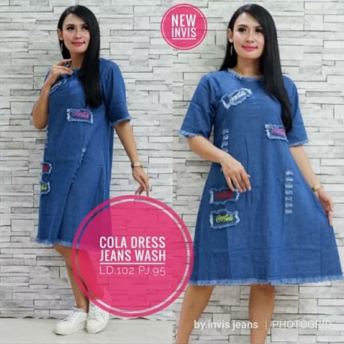 PROMO DISCOUNT BAJU ATASAN WANITA KULIAH  cola dress jeans hits real pict stok masih klik beli sgr k