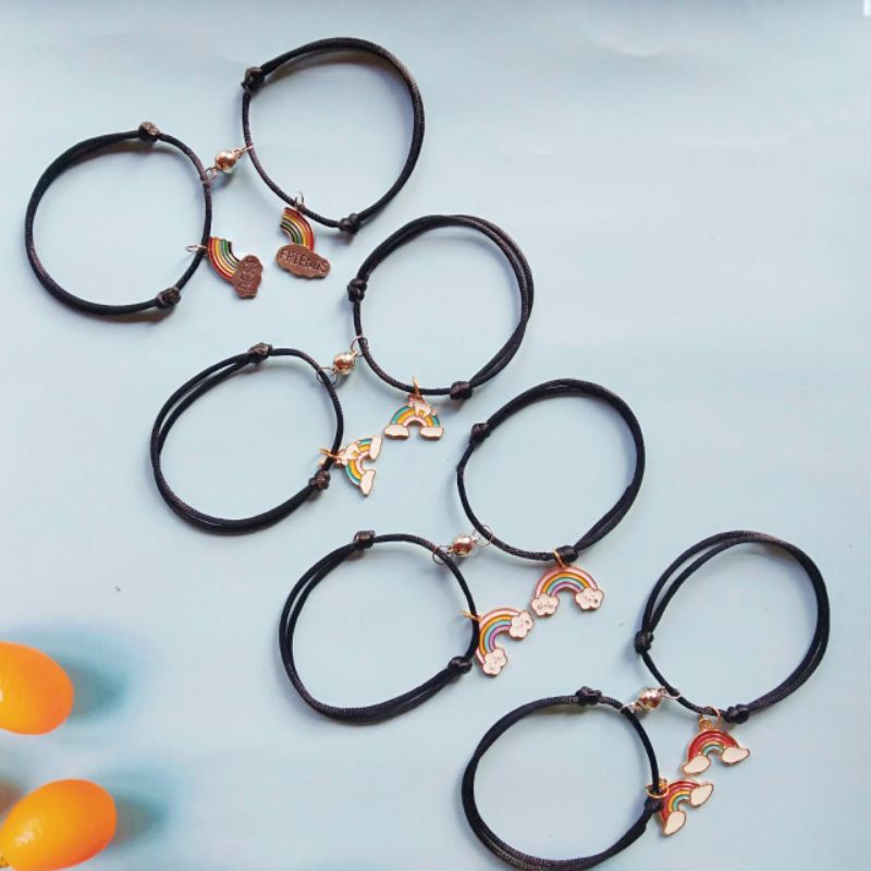 Gelang Couple Magnet Hitam Pelangi Tali Pasangan Polos Sahabat Kapel Bestie Best Friend Murah