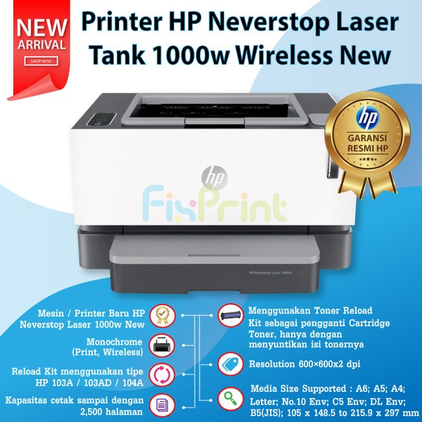 Printer Neverstop Laser Tank HP 1000w Wireless Laserjet MonoChome WiFi