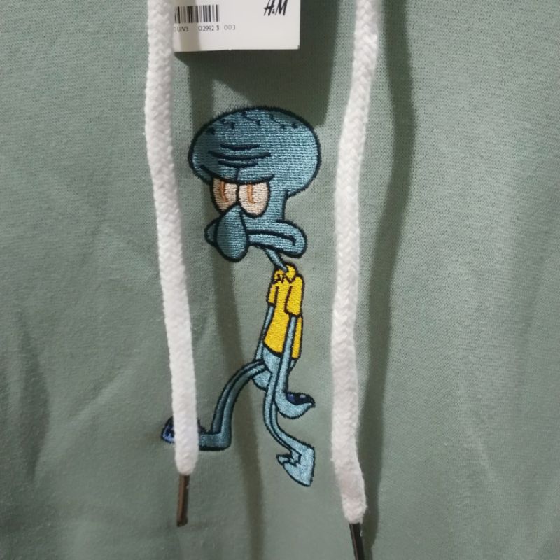 Hoodie H&amp;M Squidward Green Jaket Hnm Wanita Pria Cewek Free Paper Bag