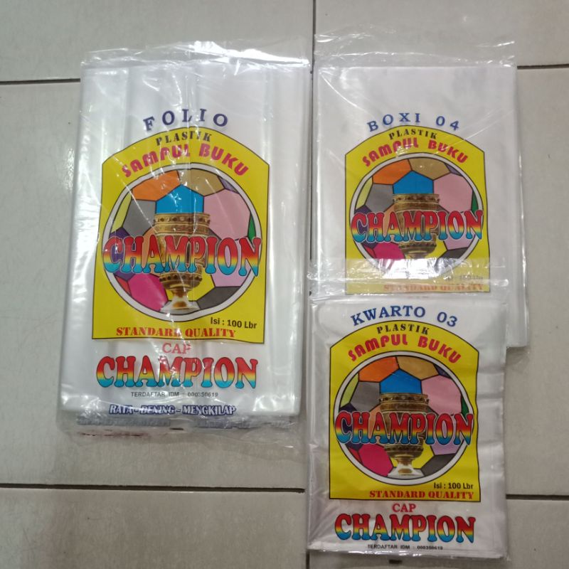 

SAMPUL PLASTIK BUKU FOLIO/BOXI 04/KWARTO 03 CAP CHAMPION /PACK