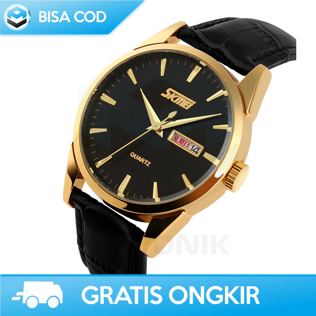 JAM TANGAN COWOK DEWASA KULIT ANALOG QUARTZ SKMEI 9073CL ORI TAHAN AIR