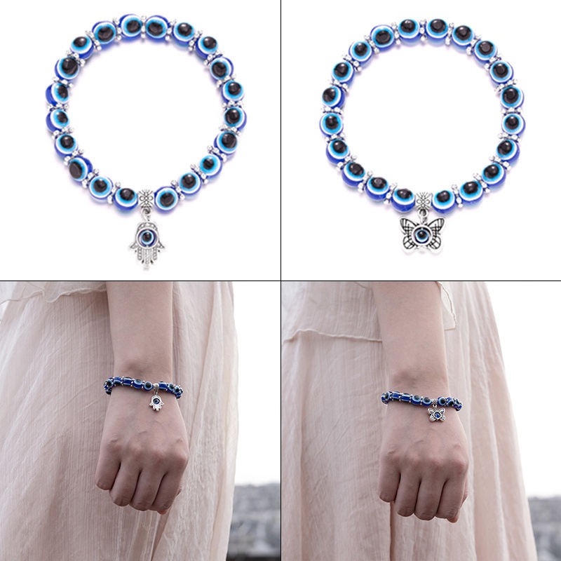 Kalung Gelang Rantai Choker Manik-Manik Mata Iblis Warna Biru Gaya Retro Untuk Wanita