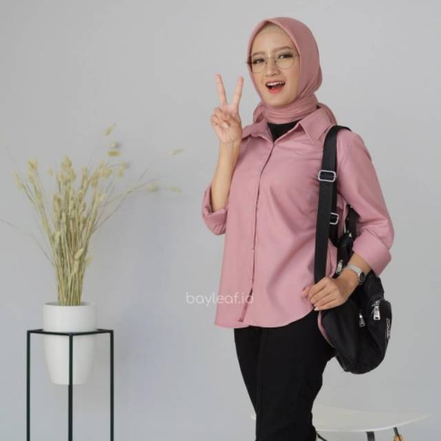 Kemeja Wanita Blouse Atasan Wanita Korea Import Murah Kekinian Lengan Panjang GI 44-1