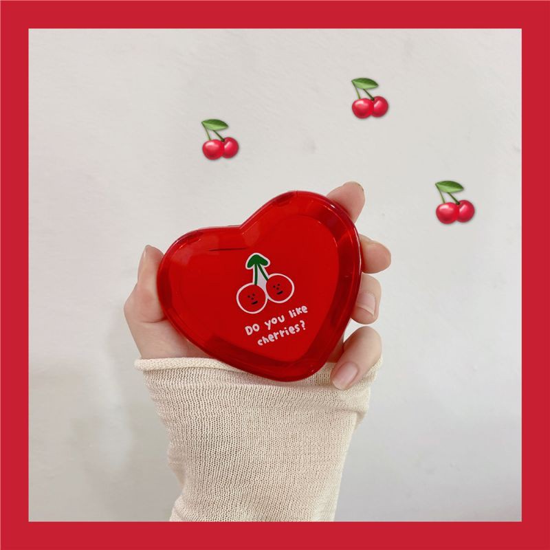 Image of cermin mini makeup bentuk hati cherry - aesthetic lucu -  model korea [thehanscorner] #0