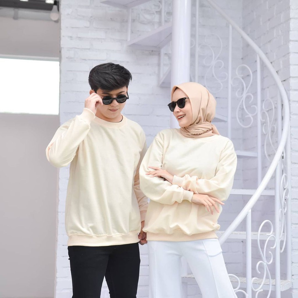 Sweater Crewneck Basic Polosan Wanita Pria Bahan Flecee Tebal Tidak Panas